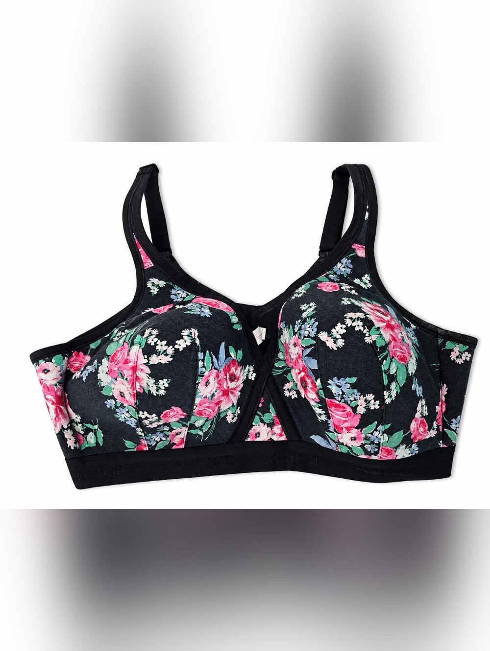 Lane Bryant/Cacique Full Coverage Wireless Bra - Black Floral Pink Roses 44C